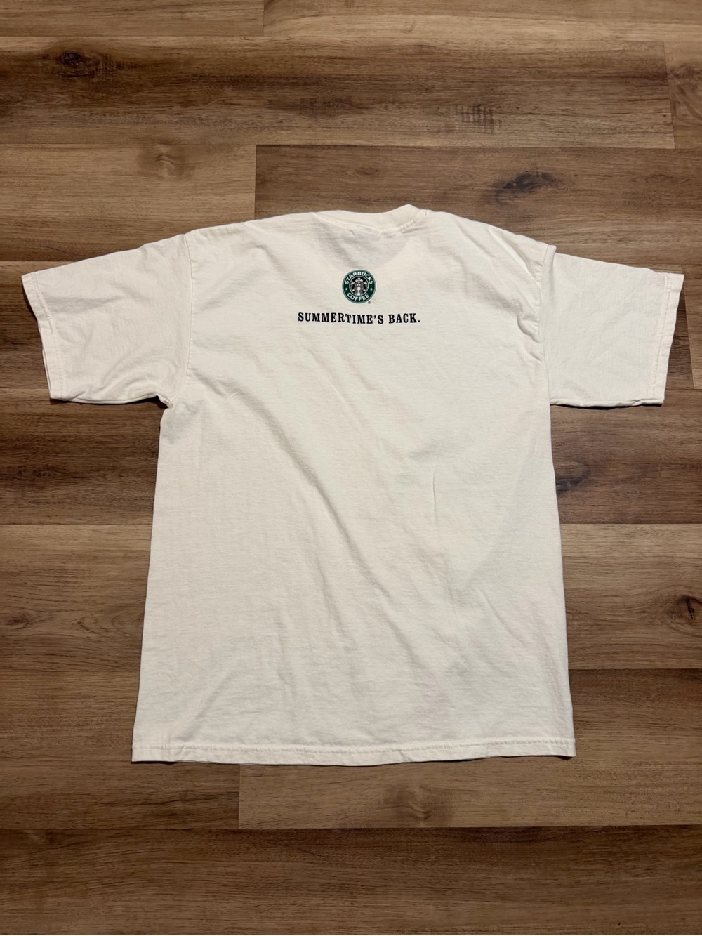 Vintage Starbucks Coffee Summer Time Double Sided T Shirt White Mens L